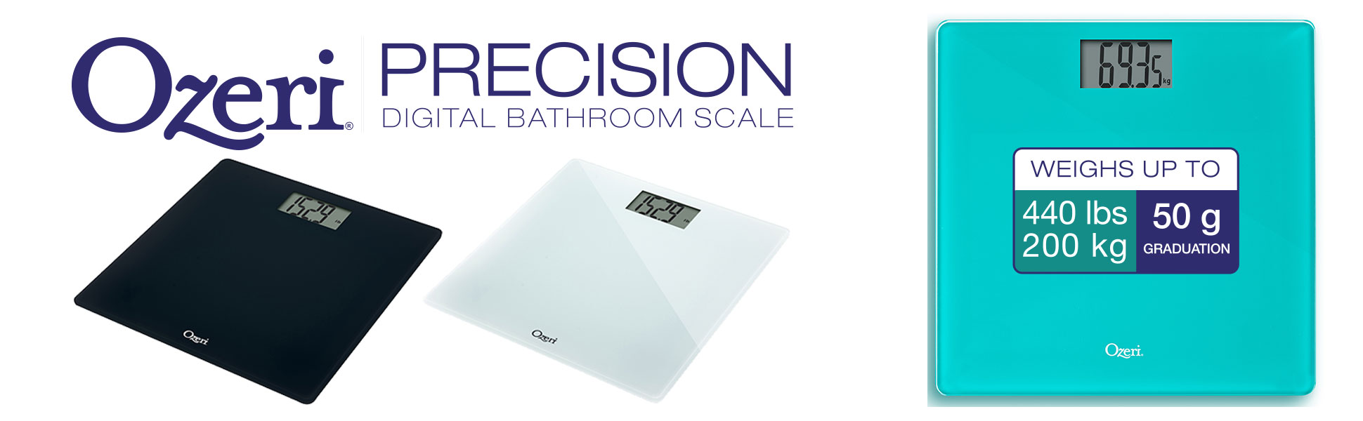 Ozeri Precision Bath Scale (440 lbs / 200 kg) in Tempered Glass, with 50 Gram Sensor Technology (0.1 lbs / 0.05 kg) and Infant, Pet & Luggage Tare