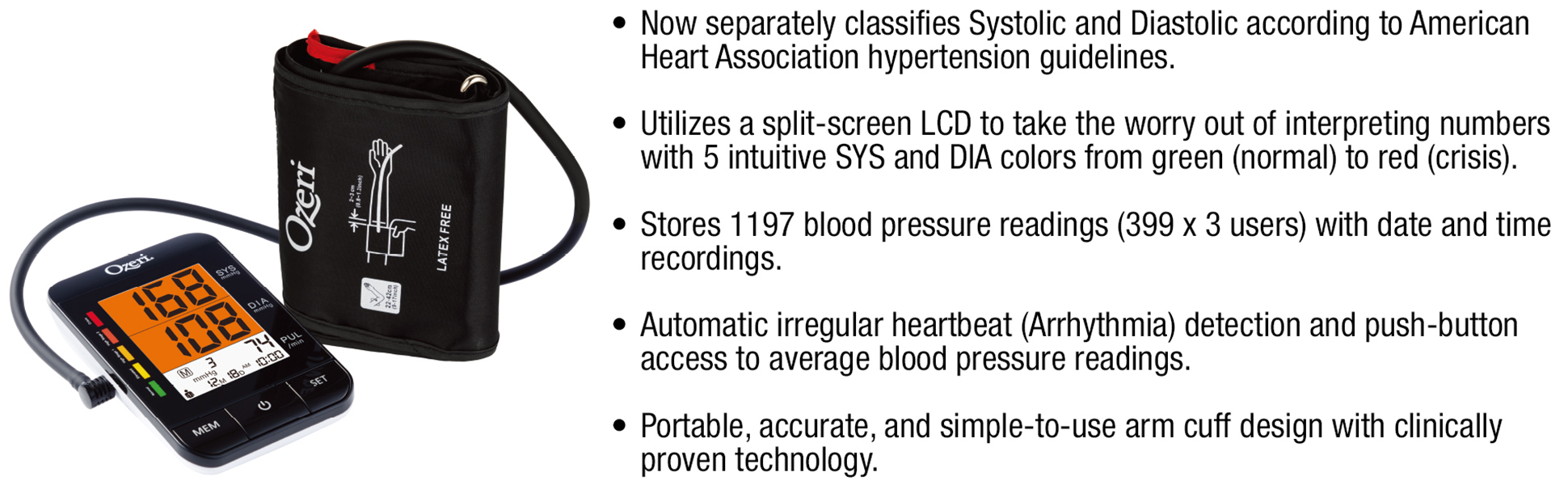 Ozeri BP9W Arm Blood Pressure Monitor with Split-Screen Hypertension Color Alert Technology