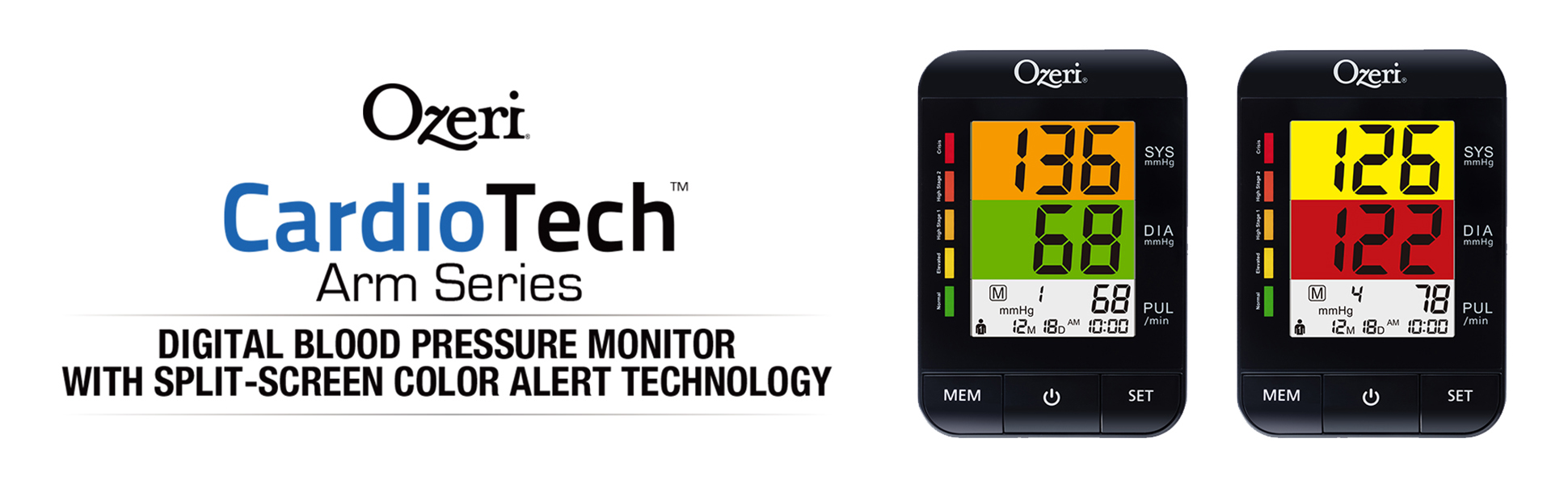 Ozeri BP9W Arm Blood Pressure Monitor with Split-Screen Hypertension Color Alert Technology
