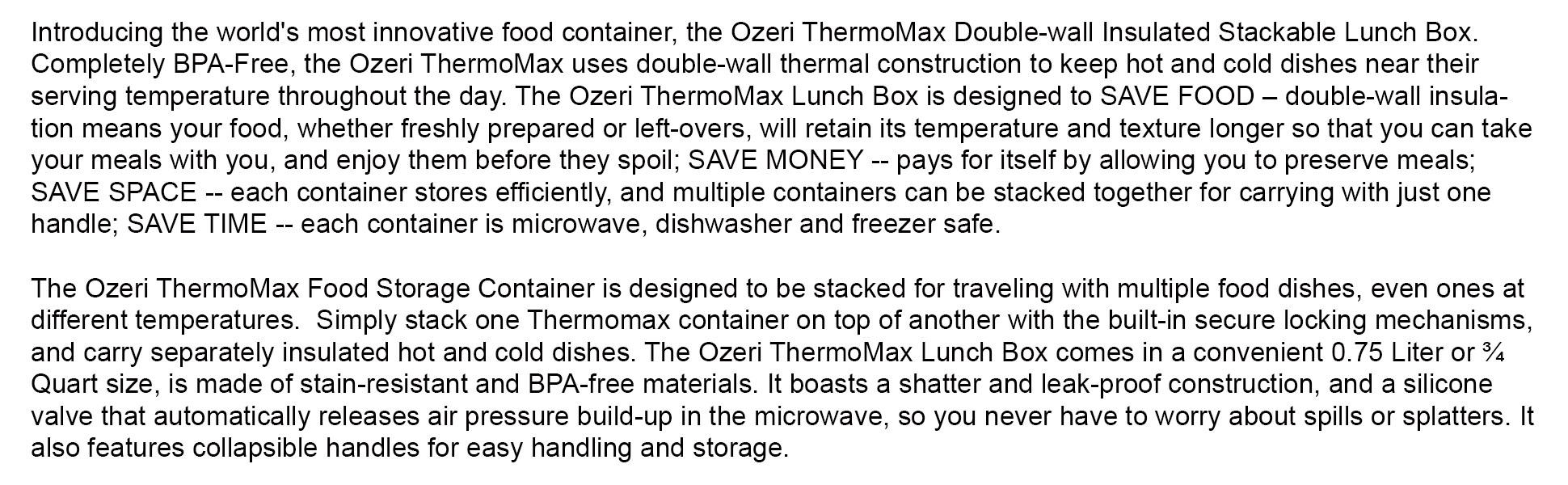 Ozeri FS3-R Thermomax Stackable Lunch Box and Double-wall Insulated Food Storage Container, Red