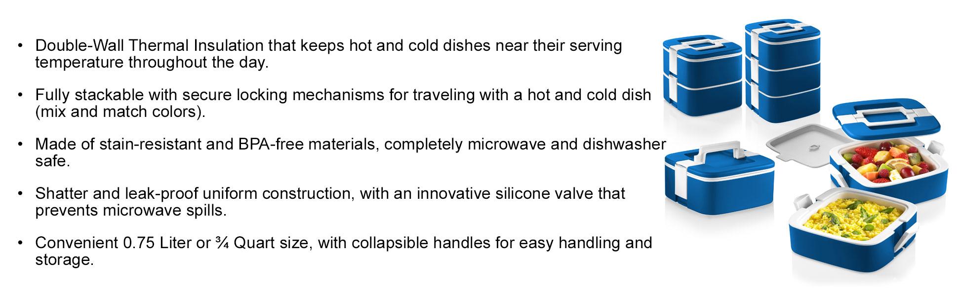 Ozeri FS3-BK ThermoMax Stackable Lunch Box Food Storage Container Black 