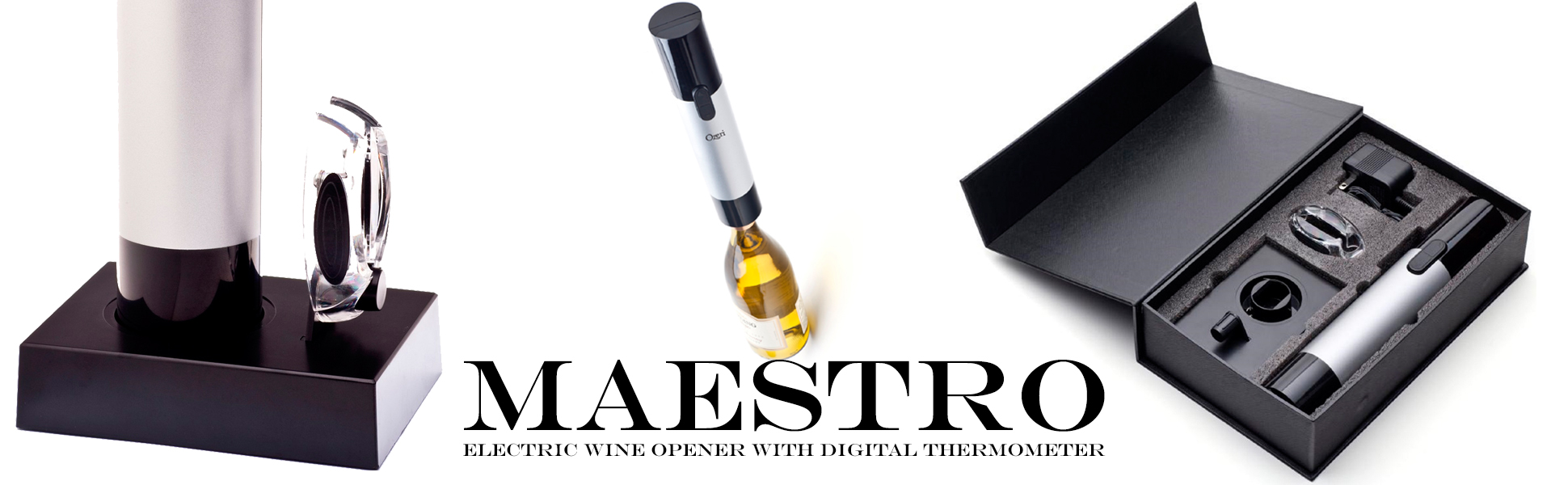  Cavatappi elettrico con termometro per vino a infrarossi e schermo LCD Ozeri Maestro  