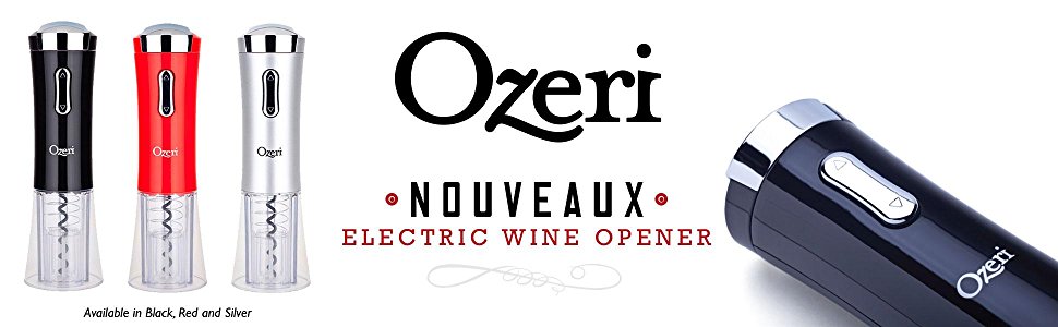 Ozeri OW02A-B Nouveaux Electric Wine Opener with Removable Free Foil Cutter, Elegant Black