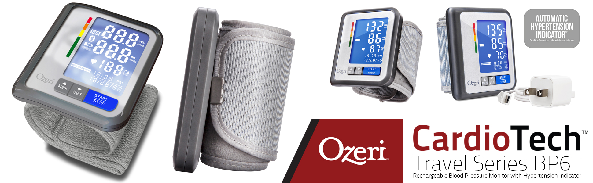 Ozeri CardioTech Travel Series BP6T Rechargeable Blood Pressure Monitor with Hypertension Indicator
