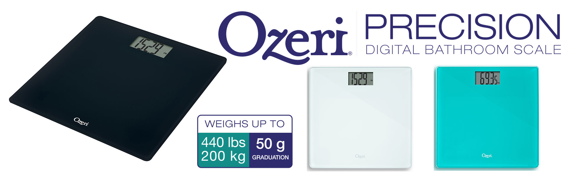 Ozeri Precision Bath Scale (440 lbs / 200 kg) in Tempered Glass, with 50 Gram Sensor Technology (0.1 lbs / 0.05 kg) and Infant, Pet & Luggage Tare