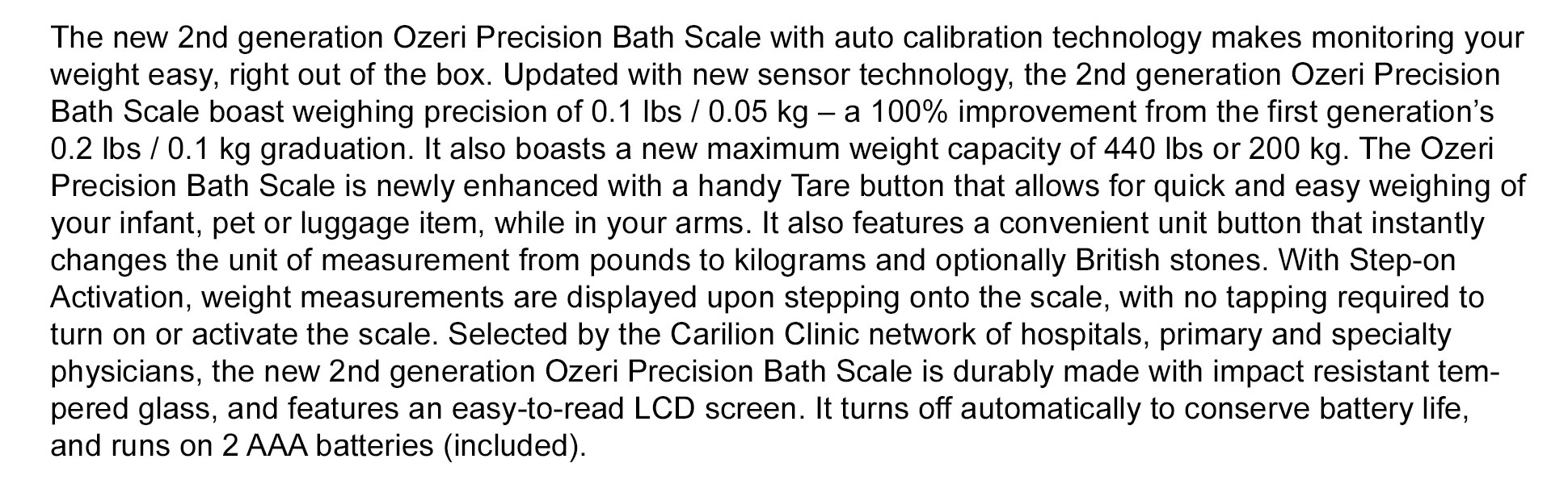 Ozeri Precision Bath Scale (440 lbs / 200 kg) in Tempered Glass, with 50 Gram Sensor Technology (0.1 lbs / 0.05 kg) and Infant, Pet & Luggage Tare
