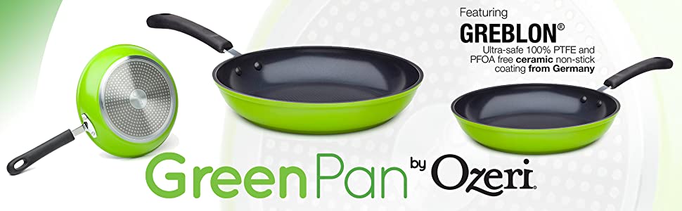  8 Green Ceramic Frying Pan by Ozeri – 100% PTFE, PFC, APEO,  GenX, NMP and NEP-Free German-Made Coating