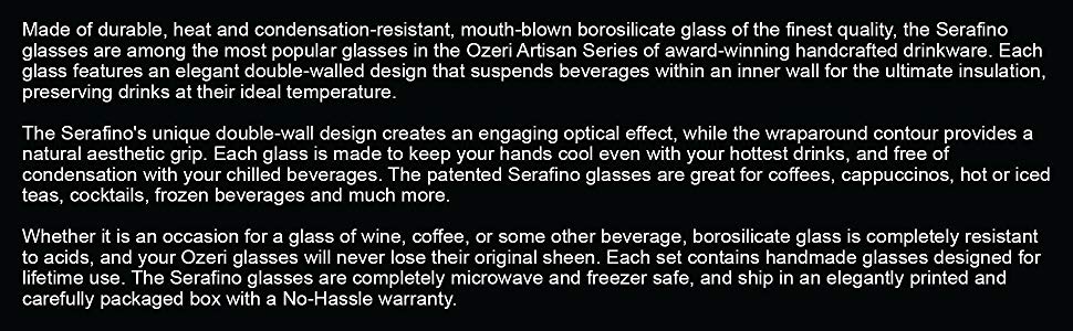 Ozeri Serafino Double Wall 8 oz Beverage & Coffee Glasses - Set of 4 Insulated