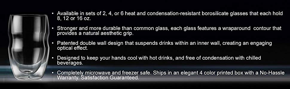 Ozeri Serafino Double Wall 16 oz Insulated Iced Tea and Coffee Glasses (Set of 2)