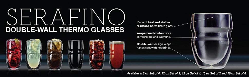 Ozeri Serafino Double Wall 16 oz Iced Tea and Coffee Glasses - Set
