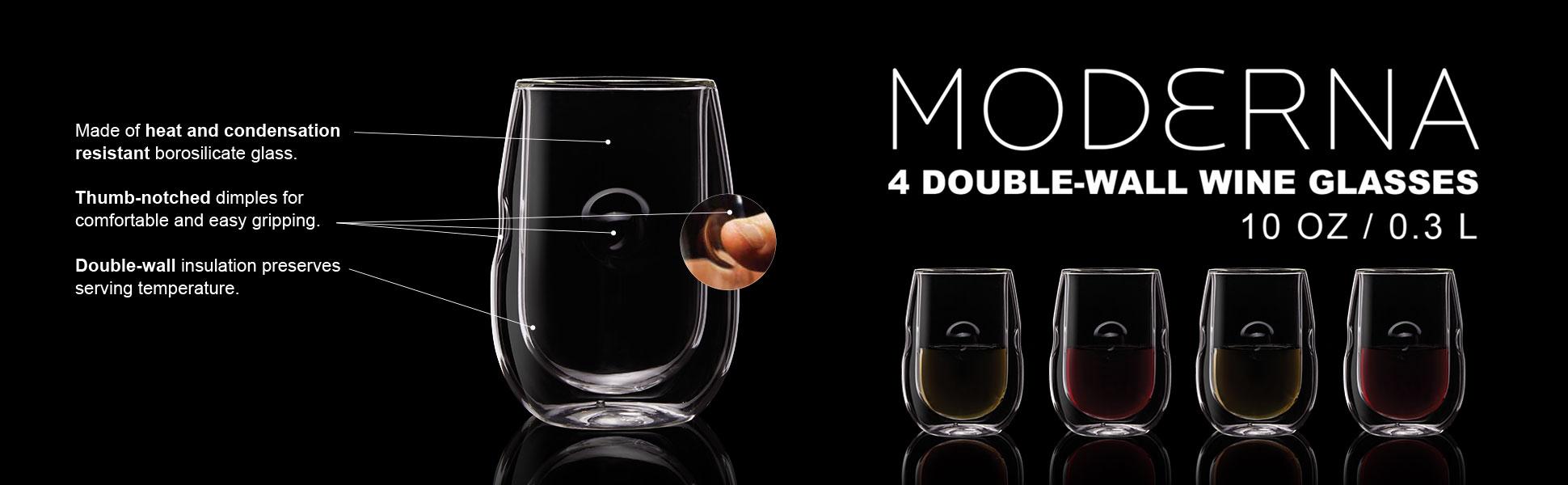 Ozeri 12 oz Serafino Double Wall Beverage & Coffee Glasses - Set of 4 Insulated Drinking Glasses