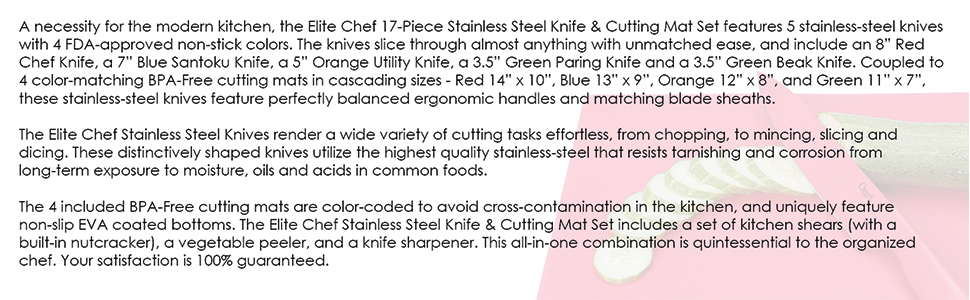Ozeri Elite Chef 15-Piece Stainless Steel Knife & Cutting Mat Set, in Color