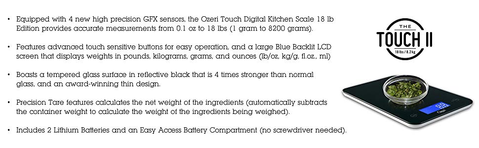 Ozeri Touch Professional Digital Kitchen Scale (12 lbs Edition), Tempered  Glass in Elegant Black